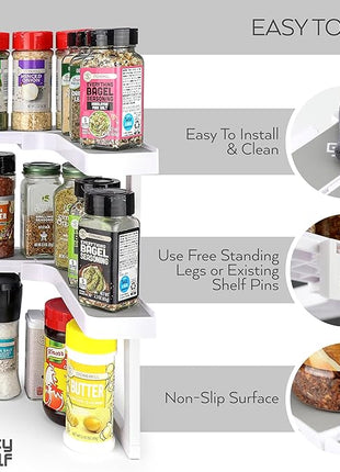 Spicy Shelf with 20 Jars of Spices inclded - Expandable Spice Rack and Stackable Cabinet & Pantry Organizer - Cabinet Spice Racks for inside Cabinets