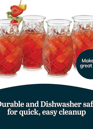 Libbey Tiki Pineapple Glasses Set, Tiki Glasses for Cocktails, Ideal Tiki Bar Set of 4