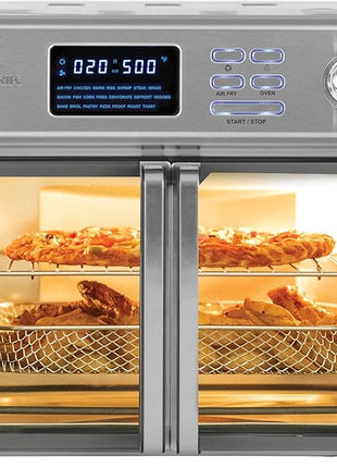Kalorik MAXX Air Fryer Oven, 26 Quart 10-in-1 Countertop Toaster Oven & Air Fryer Combo - Fry, Bake, Roast, Rotisserie, & More, Large Glass French Doors & 9 Accessories, 1700-Watts, Stainless Steel