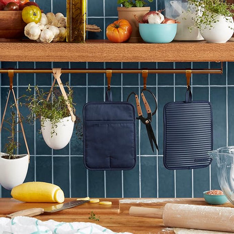 KitchenAid Ribbed Soft Silicone Pot Holder 2-Pack Set, Ink Blue, 7"x9"