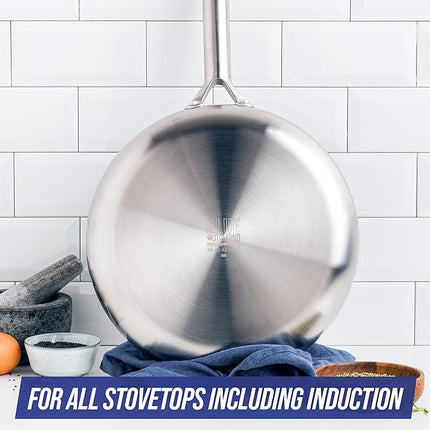 Blue Diamond Cookware Tri-Ply Stainless Steel Ceramic Nonstick, 6 Piece Cookware Pots and Pans Set, PFAS-Free, Multi Clad, Induction, Dishwasher Safe, Oven Safe, Silver