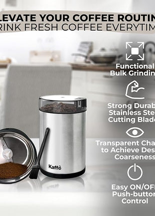 Kaffe Coffee Grinder Electric. Best Coffee Grinders for Home Use. (14 Cup) Easy On/Off w/Cleaning Brush Included. Stainless Steel