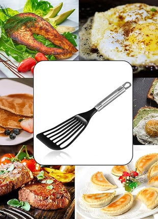 KSENDALO Fish Spatula for Nonstick Pans 2-Pack - Thin Turner for Eggs & Fish | LFGB Nylon, 10,000+ Reviews | Dishwasher Safe