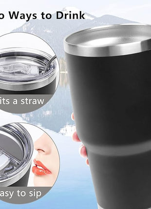Toopify 30 oz Stainless Steel Insulated Tumbler Travel Mug with Straw Slider Lid, Cleaning Brush, Double Wall Vacuum