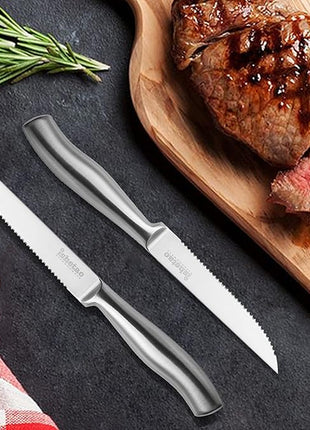 Steak Knife Set of 6, 4.5 inches Dishwasher Safe High Carbon Stainless Steel Knives, Silver