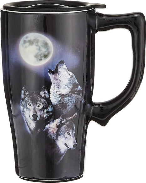 Spoontiques WOLVES/MOON TRAVEL MUG, 18 ounces