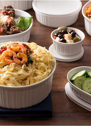 CorningWare French White 20-Pc Ceramic Bakeware Set with Lids Chip and Crack Resistant Stoneware Baking Supplies, Microwave, Dishwasher, Oven, Freezer and Fridge Safe