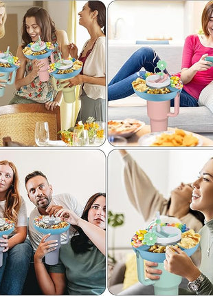 Snack Bowl for Stanley Cup 40 oz with Handle-Perfectly Compatible with Stanley Quencher H2.0 Tumbler 40 oz with Handle, Reusable Silicone Snack Tray, Stanley cup accessories (Blue Snack Bowl)