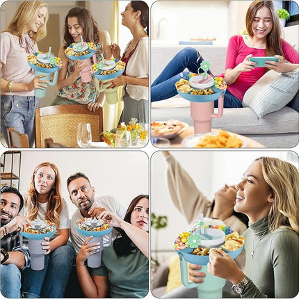 Snack Bowl for Stanley Cup 40 oz with Handle-Perfectly Compatible with Stanley Quencher H2.0 Tumbler 40 oz with Handle, Reusable Silicone Snack Tray, Stanley cup accessories (Blue Snack Bowl)