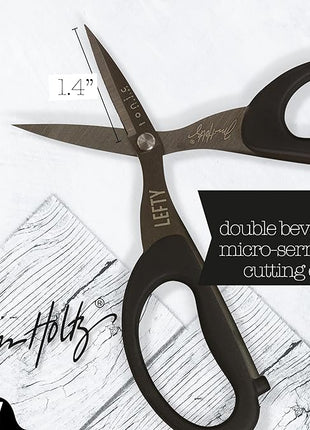 Tim Holtz Left Handed Scissors - 5 Inch Mini Snips with Micro Serrated Blade - Lefty Craft Tool for Cutting Paper, Fabric, and Sewing - Titanium with Black Comfort Grip Handles