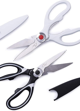 Clear Style Kitchen Shears Stainless Steel Utility Scissors Heavy Duty Multipurpose Kitchen Scissors, Dishwasher Safe, Perfect for Preparing Beef, Chicken, Vegetables, Fish, Black and White (2 Pack)