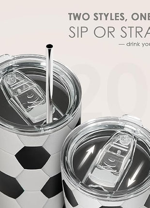 SANDJEST Soccer Tumbler 20oz Stainless Steel Insulated, Travel Coffee Cup, Sport Tumblers Gifts for Soccer Lovers, Men Women, Coach, Birthday, Christmas