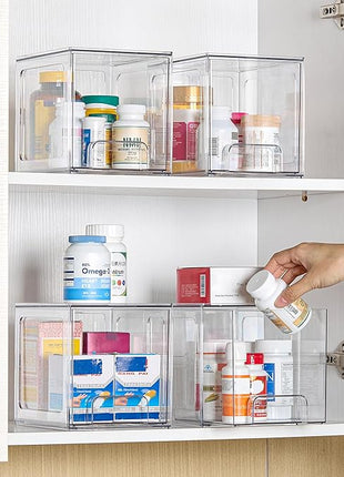 Vtopmart 6 pack Stackable Storage Drawers, 6.6''Tall Acrylic Bathroom Makeup Organizers,Clear Plastic Drawers For Vanity, Undersink, Kitchen Cabinet,Pantry Organization and Storage