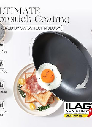 PRICUSIS Nonstick Frying Pan, 8/10/12 Inch Skillet with Stay Cool Handle, Fully Coated, Induction Compatible & Oven Safe, 100% Dishwasher Safe, PTFE & PFOA Free（10 Inch, Black Sesame）