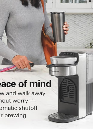 Hamilton Beach The Scoop Single Serve Coffee Maker & Fast Grounds Brewer for 8-14oz. Cups, Brews in Minutes, 40oz. Removable Reservoir, Stainless Steel (49987),Silver