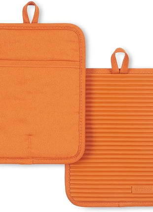 KitchenAid Ribbed Soft Silicone Pot Holder 2-Pack Set, Honey, 7"x9"