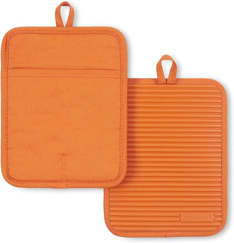 KitchenAid Ribbed Soft Silicone Pot Holder 2-Pack Set, Honey, 7"x9"