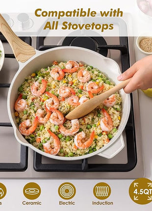 SENSARTE Nonstick Frying Pan Skillet with Lid 3.5/4.5/5QT, Ceramic Saute Pan,Deep Fring Pan Non-toxic Cooking Pot, Stay-cool Handle, Induction Compatible, PFAS Free