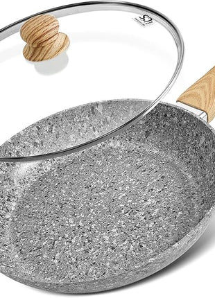 KOCH SYSTEME CS Nonstick Frying Pan with Lid, 12 Inch Grey Granite Frying Pan with Non-toxic Nonstick Coating, Aluminum Skillet with Heat-resistant Bakelite Handle, Induction Compatible, Oven Safe