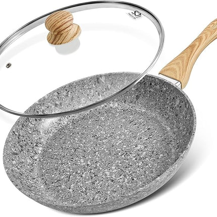 KOCH SYSTEME CS Nonstick Frying Pan with Lid, 12 Inch Grey Granite Frying Pan with Non-toxic Nonstick Coating, Aluminum Skillet with Heat-resistant Bakelite Handle, Induction Compatible, Oven Safe