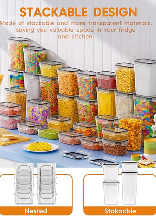 30 PCS Airtight Food Storage Containers with Lids, Kitchen Pantry Organization and Storage, BPA-Free Plastic Scale Food Canisters for Cereal, Flour, Sugar, Dry Food, Include Labels & Marker