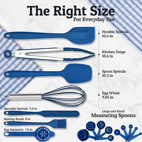 Priority Chef Stainless Steel Mixing Bowls with Lids Set - Premium 30Pcs with 6pc Metal Bowl Set for Kitchen, 3 Graters, Airtight Lids, Non-Slip Bases & Silicone Utensils, Blue