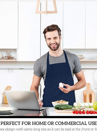 GREEN LIFESTYLE 12 Pack Professional Chef Apron – Grilling Aprons for Men, Waterproof Cooking Apron for BBQ, Work or Restaurant Use, Kitchen Aprons for Women – Navy, No Pockets