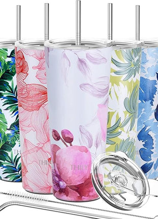 THILY Tumbler Stainless Steel Coffee Cup 26 oz Triple-Insulated Travel Mug with Splash-Proof Lid, for Ice Drinks and Hot Beverage Smoothies Cup, Lotus Flower