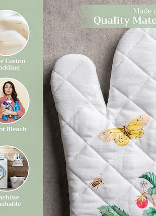 Maison d' Hermine Oven Gloves 100% Cotton Oven Mitt 7" x 13" with Loop Heat Resistant, BBQ, Cooking Gloves, Baking, Grilling, Kitchen, Handling Hot Pans Spring/Summer (Pack of 1, Printemps)