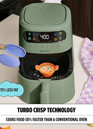 CRUX x Marshmello 3.0 QT Digital Air Fryer with TurboCrisp Technology, Touch Screen Temperature Control, Timer and Auto Shut-off, Fully Programmable, Silicone Cupcake Molds Included, Olive