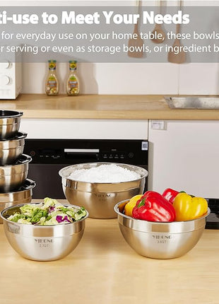 YIHONG 7 Piece Metal Mixing Bowls with Lids for Kitchen, Stainless Steel Set Ideal for Baking, Prepping, Cooking and Serving Food, Nesting Design for Space Saving Storage(Black)