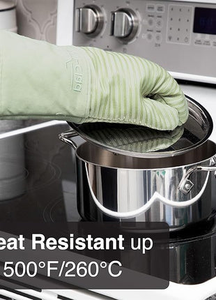 Extra Long Silicone Oven Mitts Heat Resistant 500 Degrees, 1 Pack, 14"x7" Fennel, All-Clad Kitchen Textiles