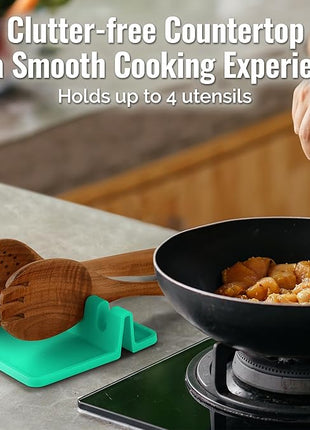 Zulay Kitchen Silicone Utensil Rest with Drip Pad for Multiple Utensils - BPA-Free, Heat-Resistant Spoon Rest & Spoon Holder for Stove Top - Kitchen Utensil Holder for Ladles & Tongs - Carnival Grass