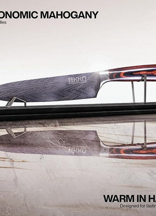 Jikko New Reinforced Carbon Steel Japanese Kitchen Knife Set – DiamondRazor Series – Ultra Sharp Japanese Knife Set & Chef Knife Set with Mahogany Wood Handles – Professional Chef's Knives