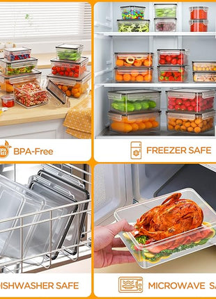 52 Piece Airtight Food Storage Containers Set with Lids (26 Containers & 26 Lids),100% Leakproof Plastic Meal Prep Container Reusable, BPA Free Kitchen and Pantry Organization - Labels & Pen