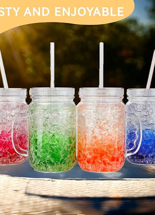 Lily's Home Old Fashion Drinking Glasses at BBQs and Parties, Clear with Assorted Color Accents (With Lids and Straws)