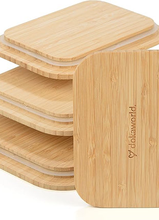 Natural Bamboo Lids Set for Food Storage Glass Containers (4pcs) - Lids are compatible with all Glass Food Storage Containers Sets