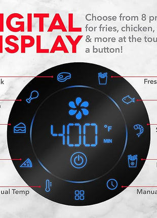 Dash DMAF360GBRD02 Aircrisp® Pro Digital Air Fryer + Oven Cooker with Digital Display + 8 Presets, Temperature Control, Non Stick Fry Basket, Recipe Guide + Auto Shut Off Feature, 3qt, Red