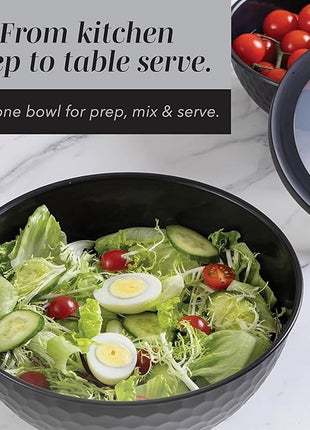 COOK WITH COLOR Mixing Bowls with Lids - 12 Piece Plastic Nesting Bowls Set includes 6 Prep Bowls and 6 Lids, Diamond Design - Microwave Safe, Black and White