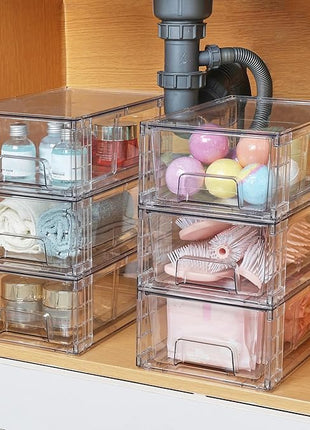 Vtopmart 10 Pack Stackable Storage Drawers,Clear Acrylic Drawer Organizers with Handles, Easily Assemble Containers for Fridge, Bathroom,Kitchen Undersink,Cabinet,Pantry Organization and Storage