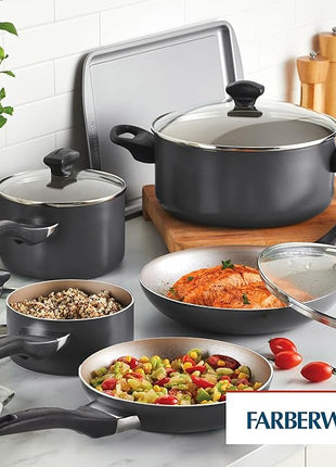 Farberware Dishwasher Safe Nonstick Cookware Pots and Pans Set, 15 Piece, Pewter
