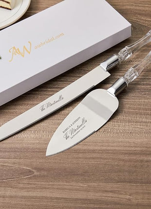 AW BRIDAL Personalized Cake Cutting Set for Wedding, Mr and Mrs Cake Knife Set Pie Server Cutter Couple Gifts for Wedding Anniversary Engagement//DK2201CPP26//