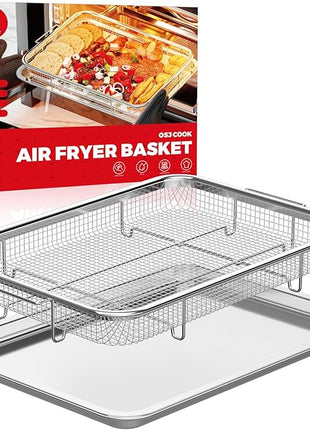 Air Fryer Basket for Oven, Air Fryer Basket and Stainless Steel Baking Tray Pant Oven Air Fryer Pan Rack for Cooking Baking Dishwasher and Broiling (13.1" * 8.8" & 12.8" * 9.6")