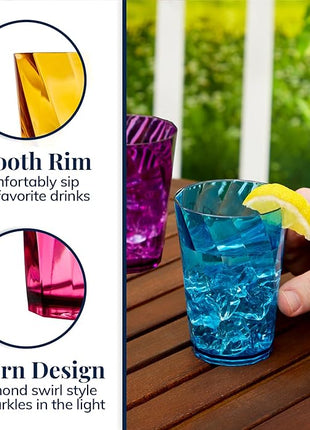 US Acrylic Optix Mini Plastic Reusable Drinking Glasses (Set of 8) 8oz Juice Cups in Jewel Tone Colors | BPA-Free Tumblers, Made in USA | Top-Rack Dishwasher Safe