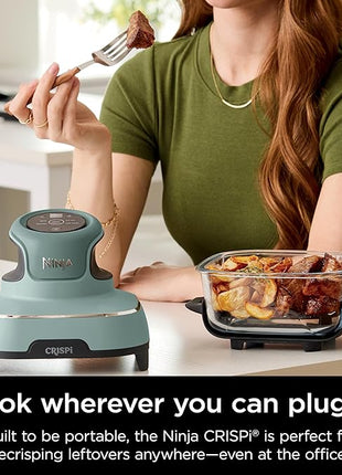 Ninja Crispi Air Fryer, Microwave, Freezer & Dishwasher Safe, Non Toxic Glass Portable Cooking System, 4 QT & 6 Cup Glass Containers with Storage Lids, Easy Meals, Air Fry, Bake, Green, FN101SG