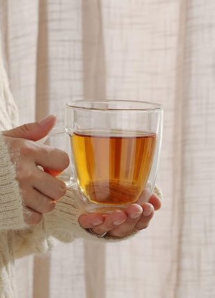 CNGLASS Large Glass Coffee Mugs 12oz,Double Walled Insulated Cappuccino Mug with Handle,Set of 4