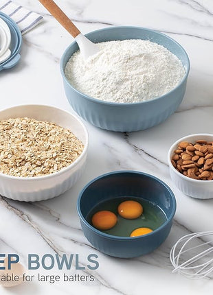 COOK WITH COLOR Prep Bowls with Lids- Wide and Deep Nesting Plastic Small Mixing Bowl Set with Lids, 8 Piece Set - Wide Bowls, Blue/Grey