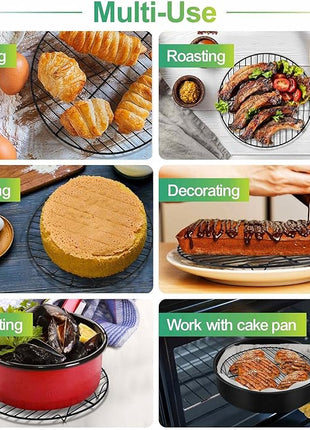 P&P CHEF Round Cooling Rack Set, Round Wire Racks for Cooking Baking, Fit Air Fryer & Oven, Stainless Steel Core with Nonstick Coatings, Black, 2 PCS - 9 Inch