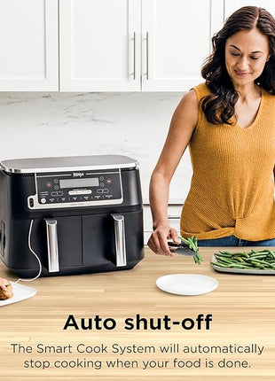 Ninja DZ550 Foodi 10 Quart 6-in-1 DualZone Smart XL Air Fryer with 2 Independent Baskets, Smart Cook Thermometer for Perfect Doneness, Match Cook & Smart Finish to Roast, Dehydrate & More, Grey