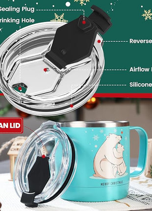 HAUSHOF 14oz Christmas Mug, Stainless Steel Coffee Mugs with Lid and Handle, Insulated Coffee Cups, Ideal Christmas Gifts for Mom, Dad, Kids
